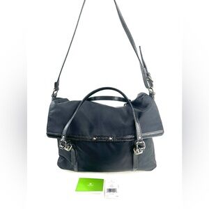 Kate Spade Morgan Black Nylon Large Messenger Laptop Bag Side Pockets Leather